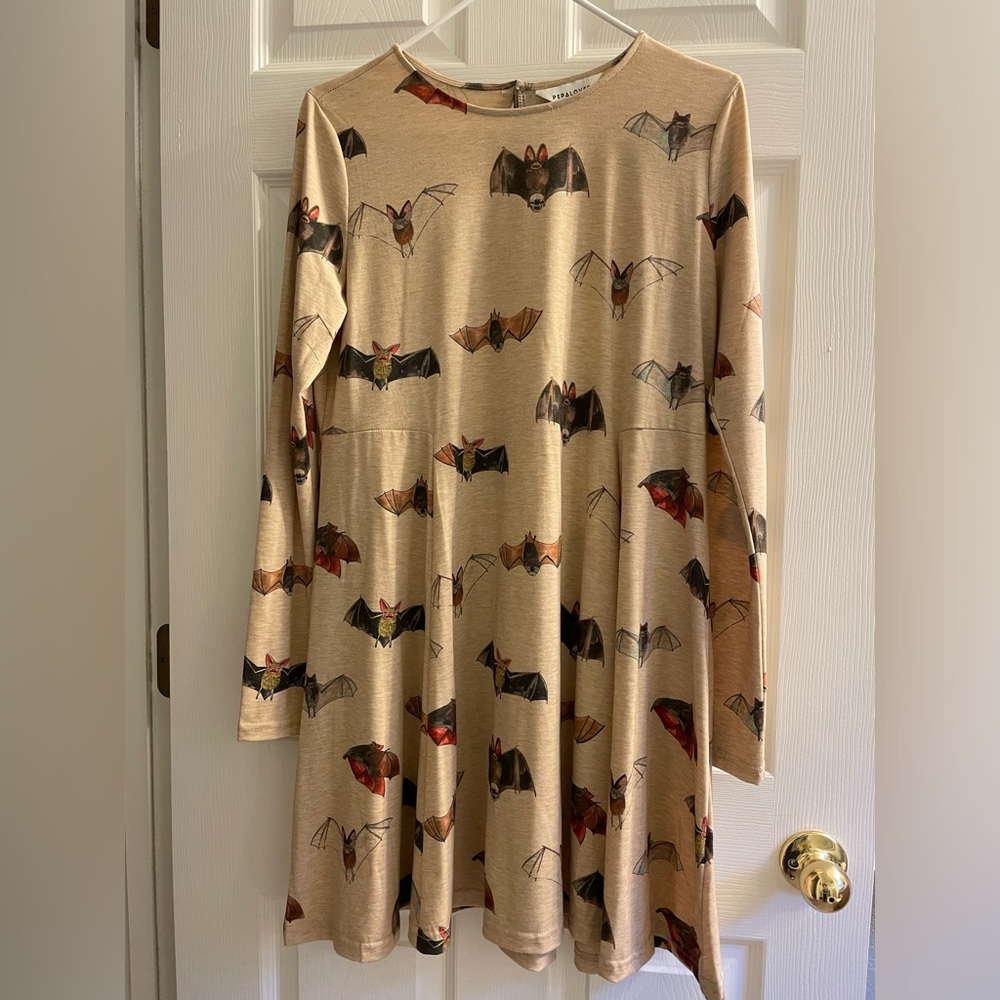 Modcloth Pepaloves - Bat’ll Do Bat Print Swing Dress Tan Women's Size M